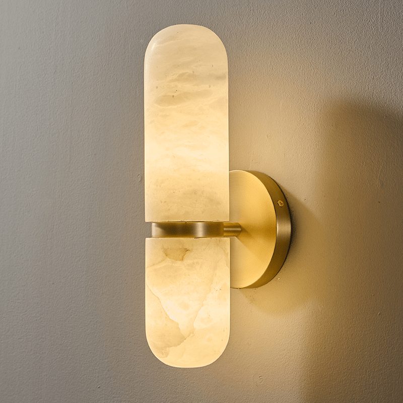 Capsule Wall Sconce for Bedroom & Living Room – Brass Alabaster Bedside Wall Light, Warm Dimmable Hallway & Entryway Reading Sconce