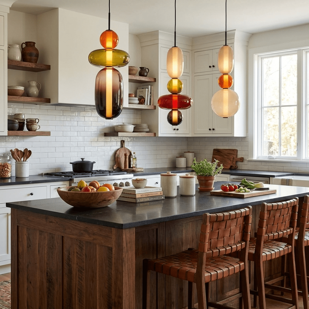 Glass Pendant Light for Kitchen Island & Dining Room – Tinted Jewel Shade LED Ceiling Light, Modern Living Room Hanging Pendant