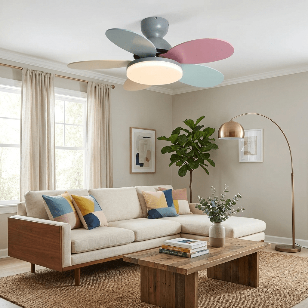 Ceiling Fan with Light and Remote for Bedroom & Living Room – Quiet LED Wood Grain Fan, Modern Low-Profile Open-Plan Ceiling Fan