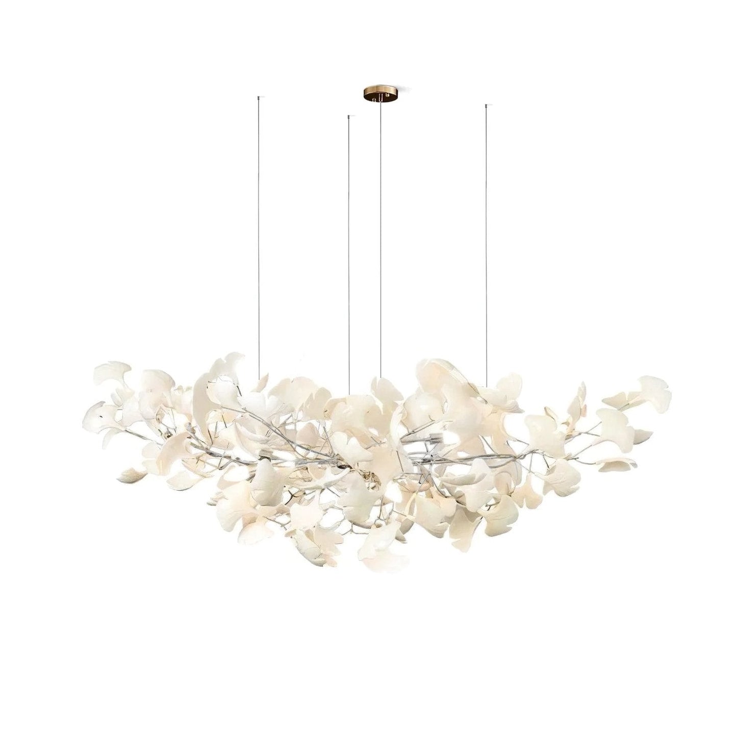 Ginkgo Leaf Chandelier for Dining Room & Living Room – Brass Sculptural LED Statement Chandelier, Modern Foyer & Stairwell Ceiling Light