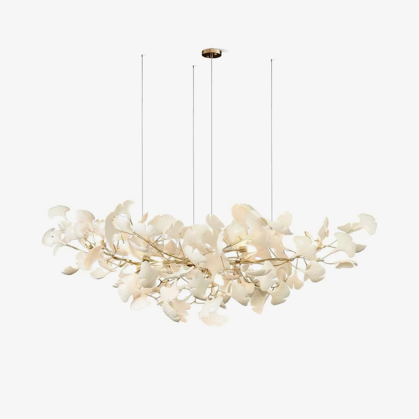 Ginkgo Leaf Chandelier for Dining Room & Living Room – Brass Sculptural LED Statement Chandelier, Modern Foyer & Stairwell Ceiling Light
