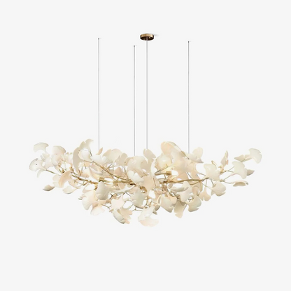 Ginkgo Leaf Chandelier for Dining Room & Living Room – Brass Sculptural LED Statement Chandelier, Modern Foyer & Stairwell Ceiling Light