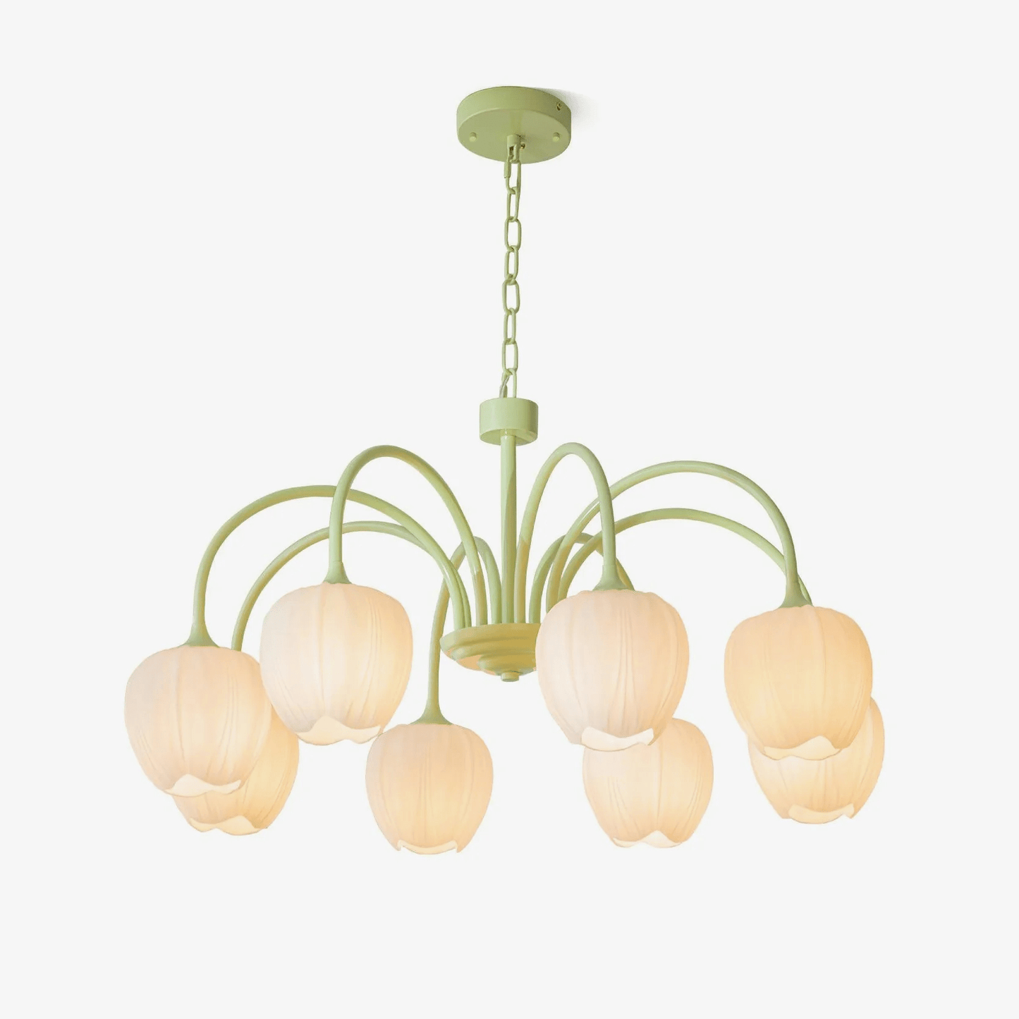 Green Tulip Chandelier for Dining Room & Living Room – Matcha Glass Shade LED Ceiling Light, Modern Floral Entryway Statement Chandelier