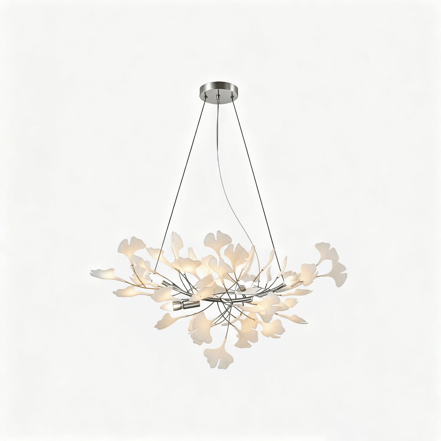 Ginkgo Leaf Chandelier for Dining Room & Living Room – Brass Sculptural LED Statement Chandelier, Modern Foyer & Stairwell Ceiling Light