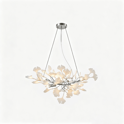 Ginkgo Leaf Chandelier for Dining Room & Living Room – Brass Sculptural LED Statement Chandelier, Modern Foyer & Stairwell Ceiling Light