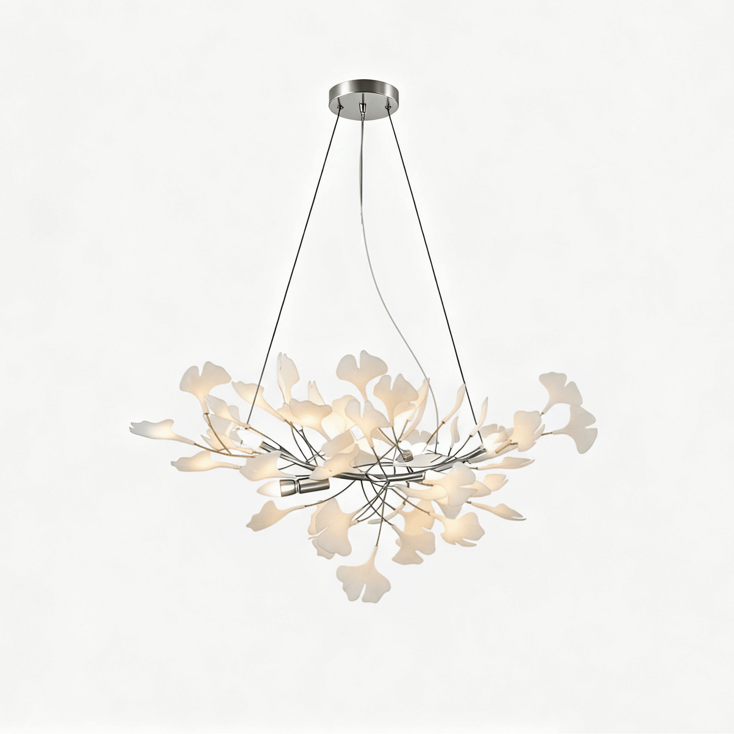 Ginkgo Leaf Chandelier for Dining Room & Living Room – Brass Sculptural LED Statement Chandelier, Modern Foyer & Stairwell Ceiling Light