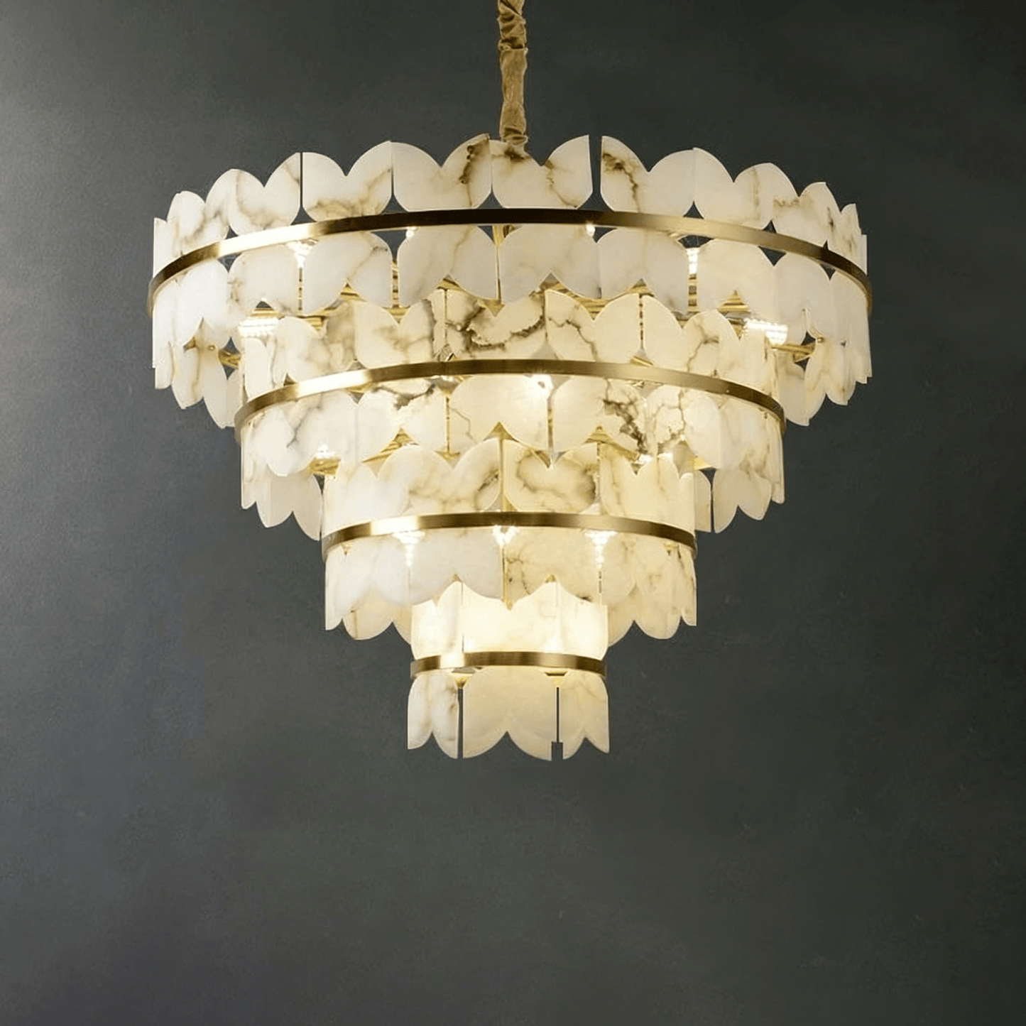Gold Cloud Chandelier for Dining & Living Room – Tiered Alabaster Ceiling Light, Modern Warm White Foyer Statement Chandelier