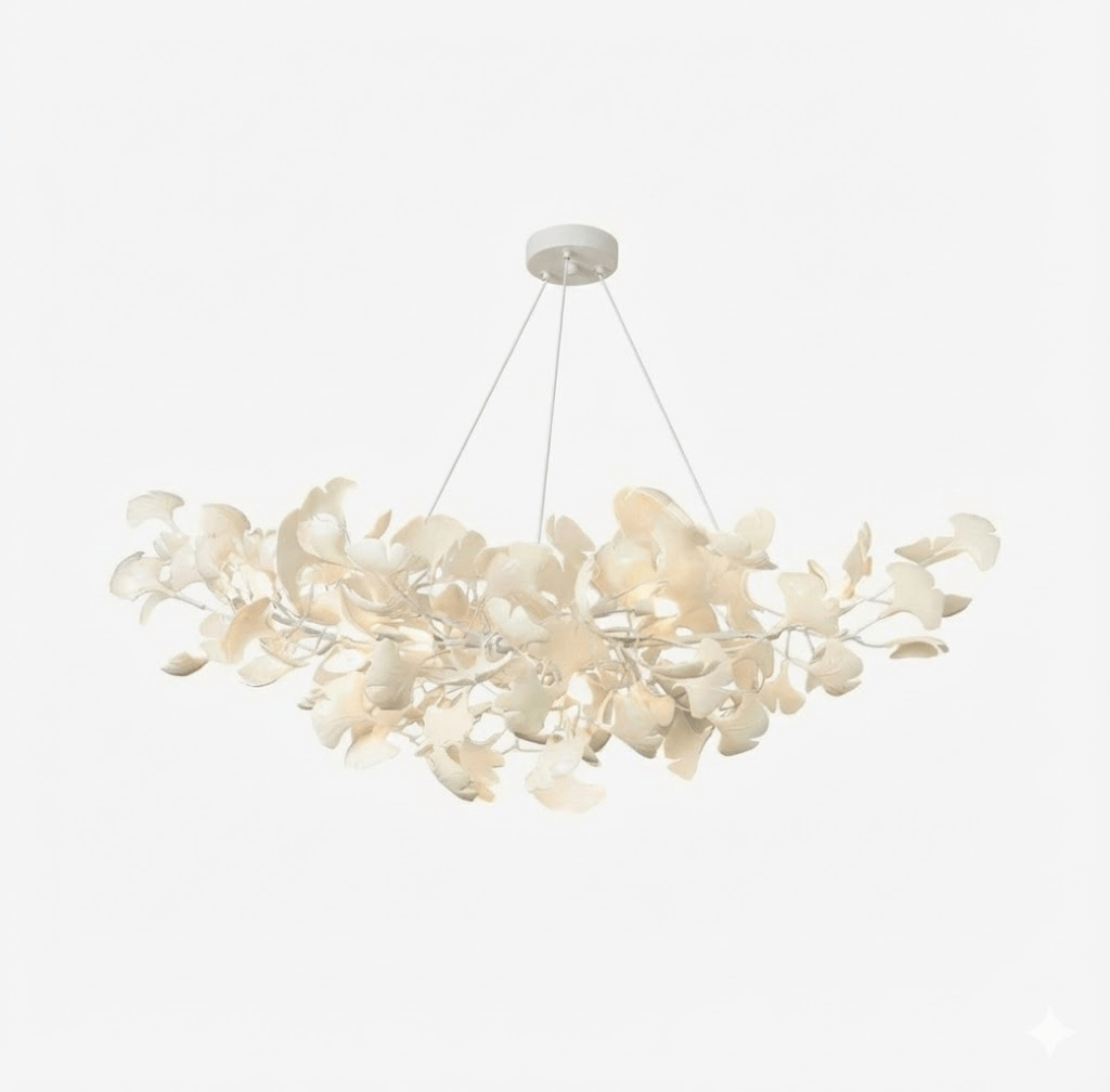 Ginkgo Leaf Chandelier for Dining Room & Living Room – Brass Sculptural LED Statement Chandelier, Modern Foyer & Stairwell Ceiling Light