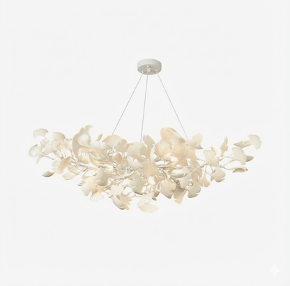 Ginkgo Leaf Chandelier for Dining Room & Living Room – Brass Sculptural LED Statement Chandelier, Modern Foyer & Stairwell Ceiling Light