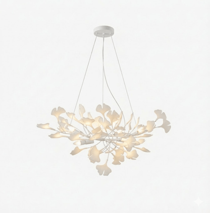 Ginkgo Leaf Chandelier for Dining Room & Living Room – Brass Sculptural LED Statement Chandelier, Modern Foyer & Stairwell Ceiling Light