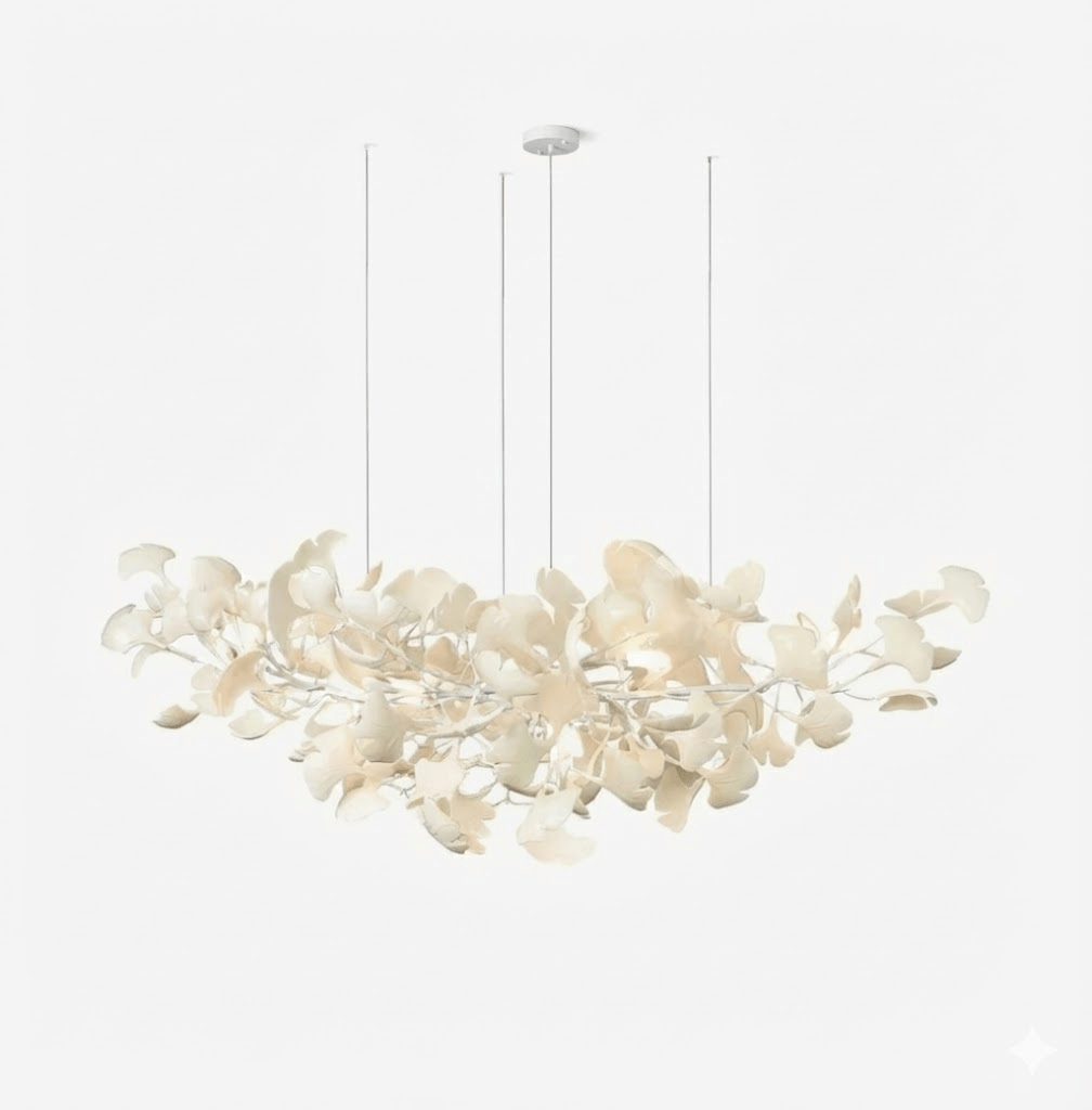 Ginkgo Leaf Chandelier for Dining Room & Living Room – Brass Sculptural LED Statement Chandelier, Modern Foyer & Stairwell Ceiling Light
