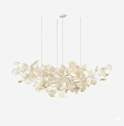 Ginkgo Leaf Chandelier for Dining Room & Living Room – Brass Sculptural LED Statement Chandelier, Modern Foyer & Stairwell Ceiling Light