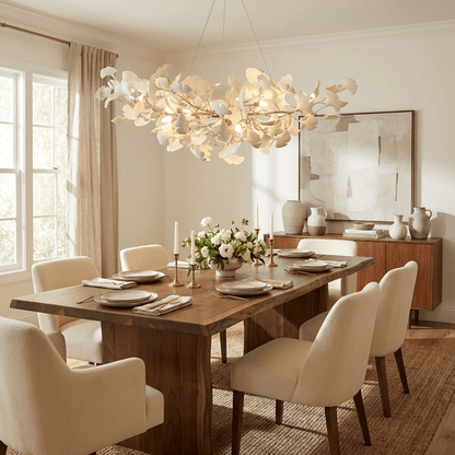 Ginkgo Leaf Chandelier for Dining Room & Living Room – Brass Sculptural LED Statement Chandelier, Modern Foyer & Stairwell Ceiling Light