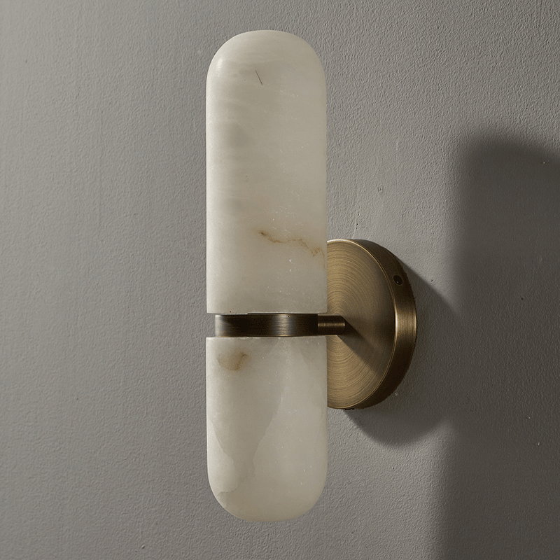 Capsule Wall Sconce for Bedroom & Living Room – Brass Alabaster Bedside Wall Light, Warm Dimmable Hallway & Entryway Reading Sconce