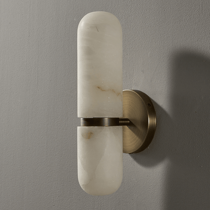 Capsule Wall Sconce for Bedroom & Living Room – Brass Alabaster Bedside Wall Light, Warm Dimmable Hallway & Entryway Reading Sconce