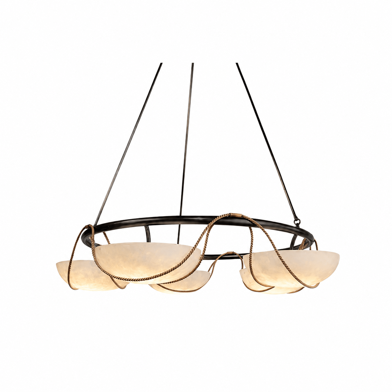 Ring Chandelier for Dining & Living Room – Alabaster Bowl Pendant Ceiling Light, Modern Warm White Foyer & Entryway Chandelier