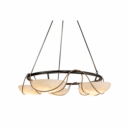 Ring Chandelier for Dining & Living Room – Alabaster Bowl Pendant Ceiling Light, Modern Warm White Foyer & Entryway Chandelier