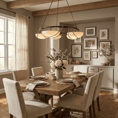 Ring Chandelier for Dining & Living Room – Alabaster Bowl Pendant Ceiling Light, Modern Warm White Foyer & Entryway Chandelier