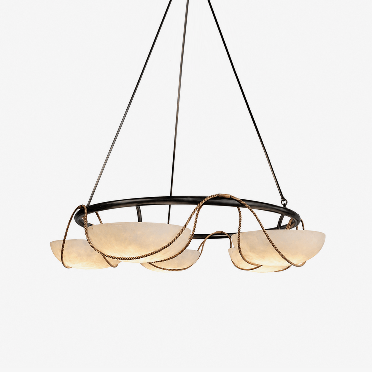 Ring Chandelier for Dining & Living Room – Alabaster Bowl Pendant Ceiling Light, Modern Warm White Foyer & Entryway Chandelier