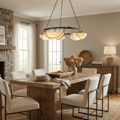 Ring Chandelier for Dining & Living Room – Alabaster Bowl Pendant Ceiling Light, Modern Warm White Foyer & Entryway Chandelier