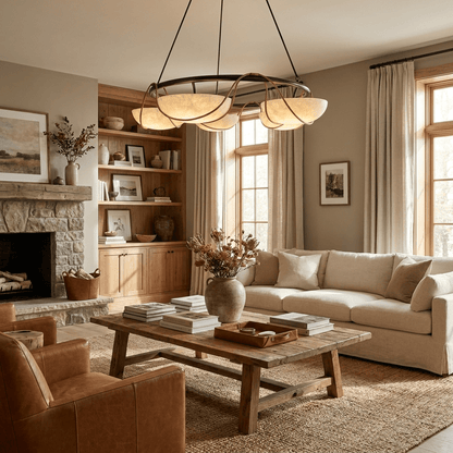Ring Chandelier for Dining & Living Room – Alabaster Bowl Pendant Ceiling Light, Modern Warm White Foyer & Entryway Chandelier