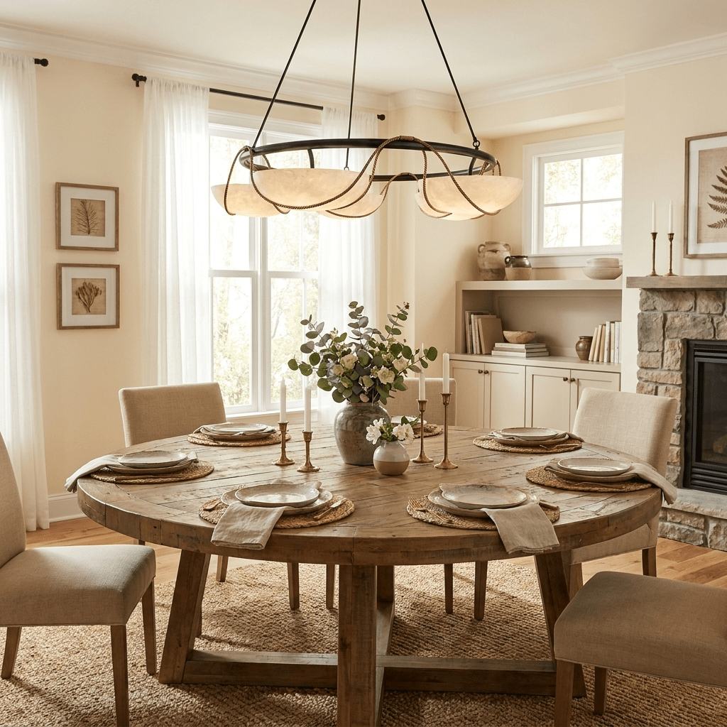 Ring Chandelier for Dining & Living Room – Alabaster Bowl Pendant Ceiling Light, Modern Warm White Foyer & Entryway Chandelier