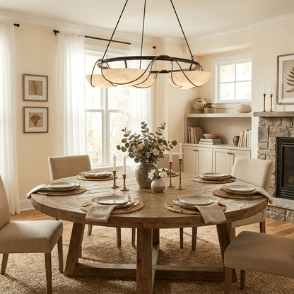 Ring Chandelier for Dining & Living Room – Alabaster Bowl Pendant Ceiling Light, Modern Warm White Foyer & Entryway Chandelier