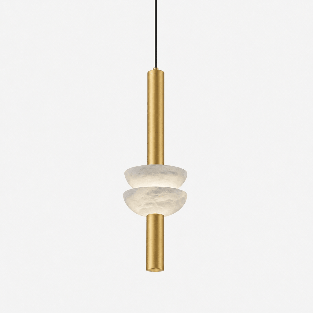 Column Pendant Light for Kitchen Island & Dining – Alabaster Cylinder Ceiling Light, Warm Dimmable Modern Bar & Foyer Pendant