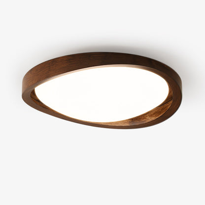 Walnut Ceiling Light for Bedroom & Living Room – Curved Wood Edge LED Flush Mount, Modern Minimalist Hallway & Kitchen Fixture