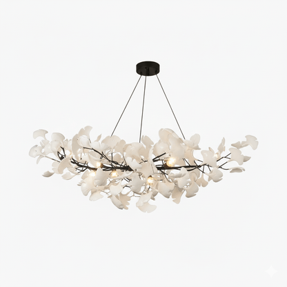 Ginkgo Leaf Chandelier for Dining Room & Living Room – Brass Sculptural LED Statement Chandelier, Modern Foyer & Stairwell Ceiling Light