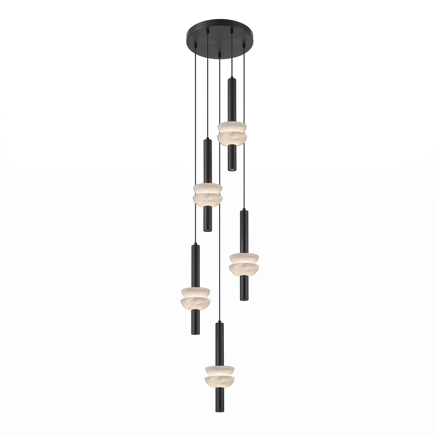 Column Pendant Light for Kitchen Island & Dining – Alabaster Cylinder Ceiling Light, Warm Dimmable Modern Bar & Foyer Pendant