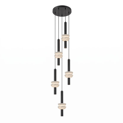 Column Pendant Light for Kitchen Island & Dining – Alabaster Cylinder Ceiling Light, Warm Dimmable Modern Bar & Foyer Pendant