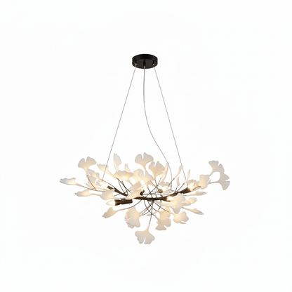 Ginkgo Leaf Chandelier for Dining Room & Living Room – Brass Sculptural LED Statement Chandelier, Modern Foyer & Stairwell Ceiling Light