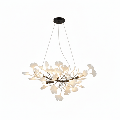 Ginkgo Leaf Chandelier for Dining Room & Living Room – Brass Sculptural LED Statement Chandelier, Modern Foyer & Stairwell Ceiling Light