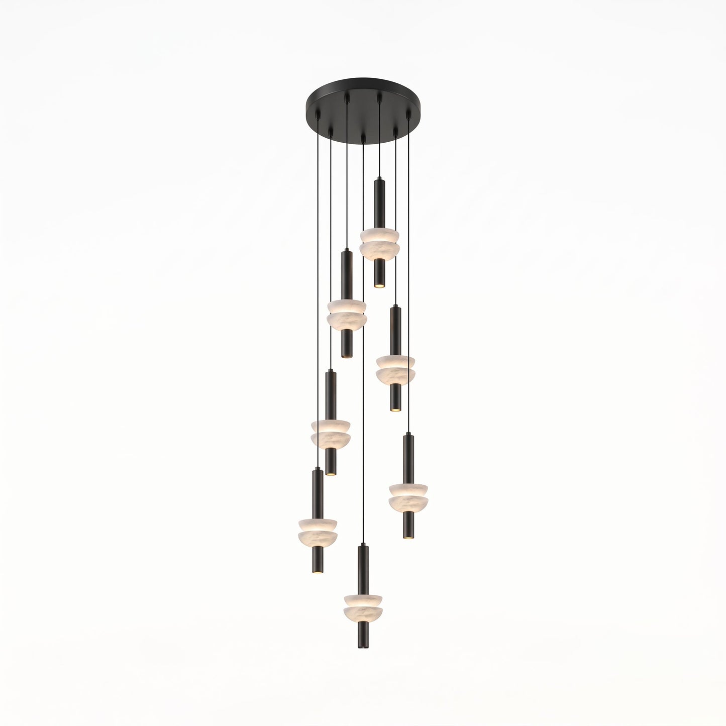 Column Pendant Light for Kitchen Island & Dining – Alabaster Cylinder Ceiling Light, Warm Dimmable Modern Bar & Foyer Pendant