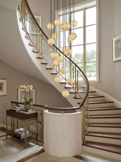 Ball Cluster Chandelier for Staircase & Foyer – Alabaster Multi-Head Pendant, Modern Black & White High-Ceiling Ceiling Light