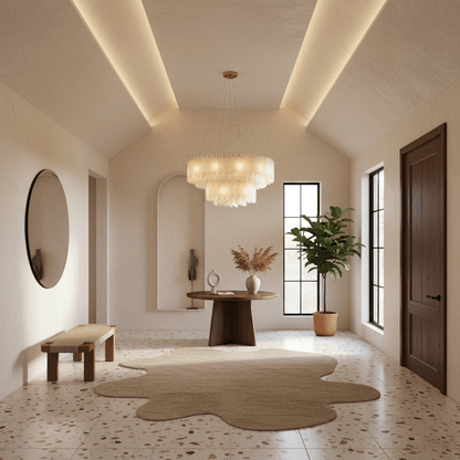 Tiered Staircase Chandelier for Foyer & Stairwell – Brass Alabaster Cascade Pendant, Large Modern High-Ceiling Chandelier