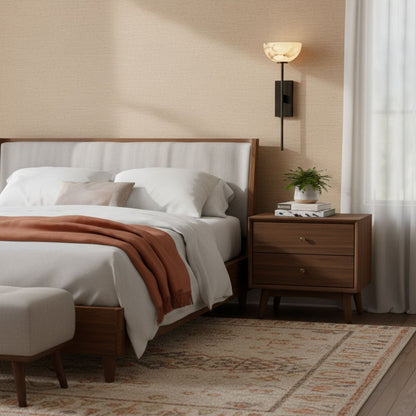 Cup Wall Sconce for Bedside & Hallway – Gold Alabaster Wall Light, Warm Modern Bedroom, Living Room & Entryway Wall Lamp