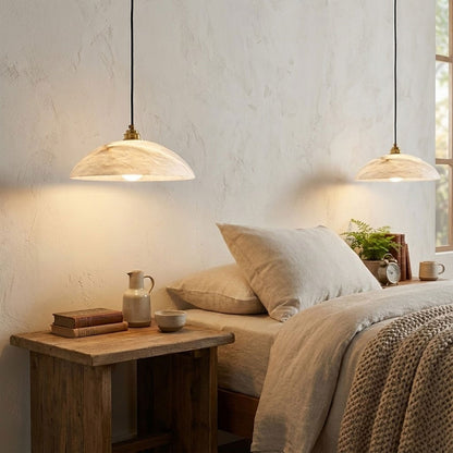 Brass Dome Pendant Light for Kitchen Island & Hallway – Alabaster Ceiling Light, Modern Warm White Dining & Entryway Pendant