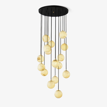 Ball Cluster Chandelier for Staircase & Foyer – Alabaster Multi-Head Pendant, Modern Black & White High-Ceiling Ceiling Light