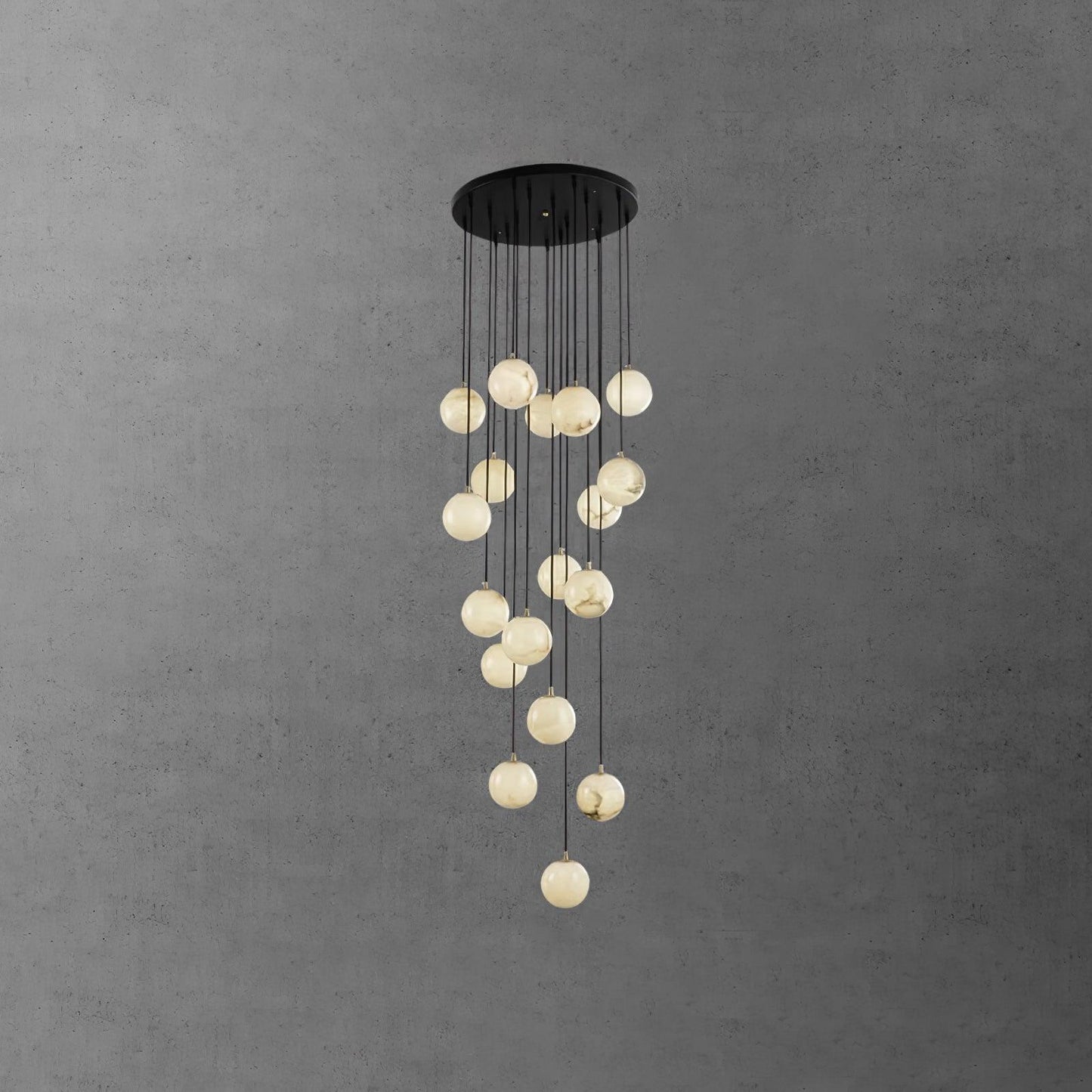 Ball Cluster Chandelier for Staircase & Foyer – Alabaster Multi-Head Pendant, Modern Black & White High-Ceiling Ceiling Light