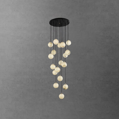 Ball Cluster Chandelier for Staircase & Foyer – Alabaster Multi-Head Pendant, Modern Black & White High-Ceiling Ceiling Light