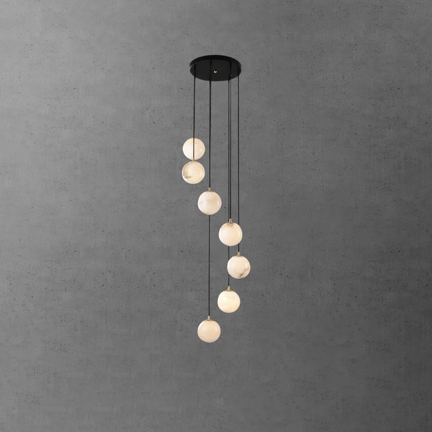 Ball Cluster Chandelier for Staircase & Foyer – Alabaster Multi-Head Pendant, Modern Black & White High-Ceiling Ceiling Light
