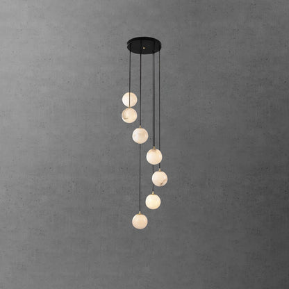Ball Cluster Chandelier for Staircase & Foyer – Alabaster Multi-Head Pendant, Modern Black & White High-Ceiling Ceiling Light