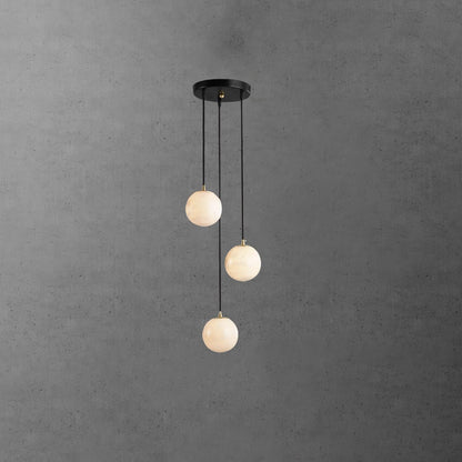 Ball Cluster Chandelier for Staircase & Foyer – Alabaster Multi-Head Pendant, Modern Black & White High-Ceiling Ceiling Light