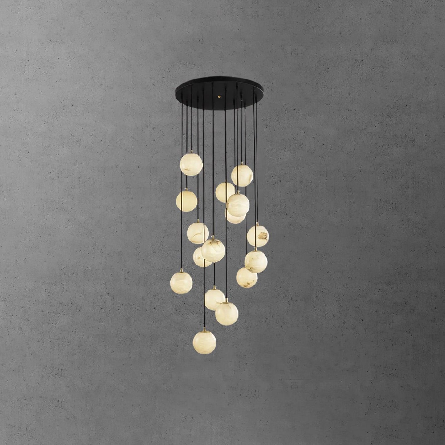 Ball Cluster Chandelier for Staircase & Foyer – Alabaster Multi-Head Pendant, Modern Black & White High-Ceiling Ceiling Light