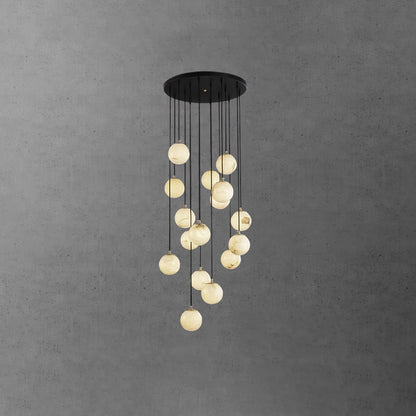Ball Cluster Chandelier for Staircase & Foyer – Alabaster Multi-Head Pendant, Modern Black & White High-Ceiling Ceiling Light