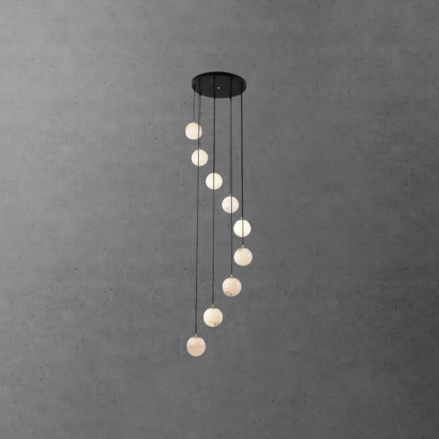 Ball Cluster Chandelier for Staircase & Foyer – Alabaster Multi-Head Pendant, Modern Black & White High-Ceiling Ceiling Light