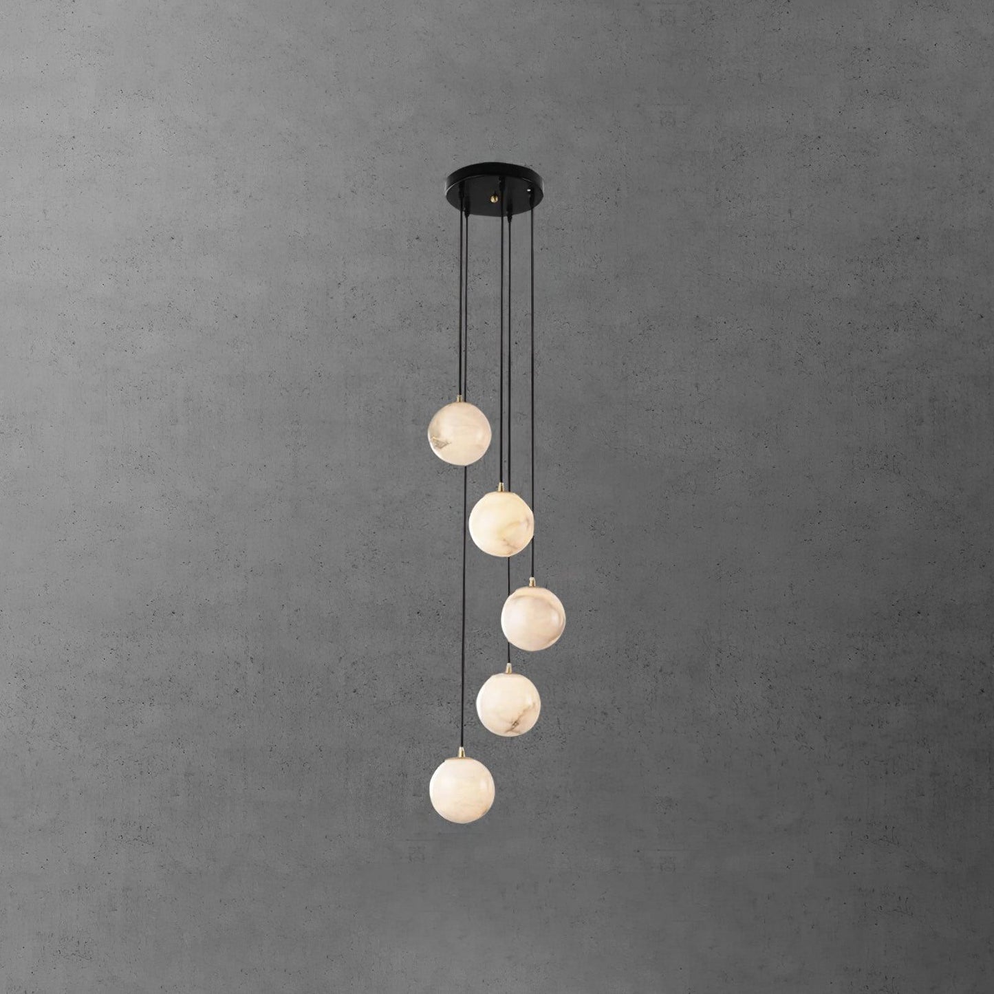 Ball Cluster Chandelier for Staircase & Foyer – Alabaster Multi-Head Pendant, Modern Black & White High-Ceiling Ceiling Light