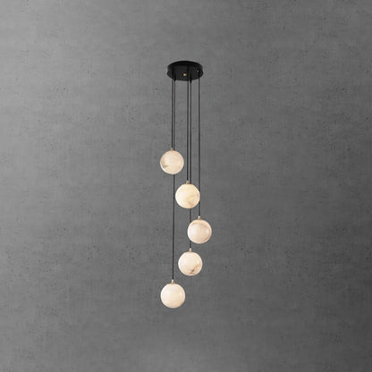 Ball Cluster Chandelier for Staircase & Foyer – Alabaster Multi-Head Pendant, Modern Black & White High-Ceiling Ceiling Light